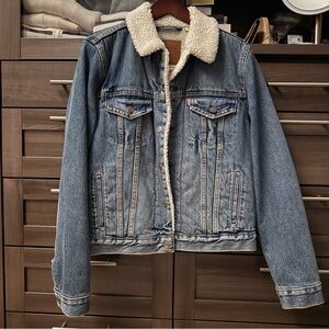Levi's Blue Denim Jacket with White Sherpa Lining,  Size Small